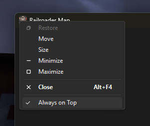Always on Top option in the popout window title bar menu
