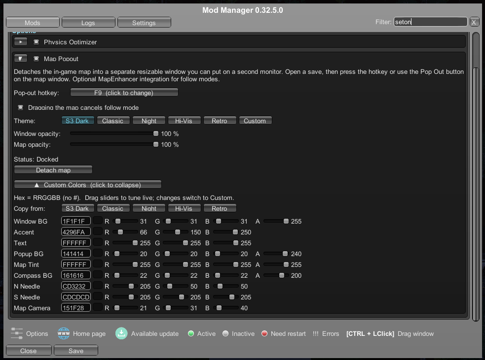 Map Module settings panel
