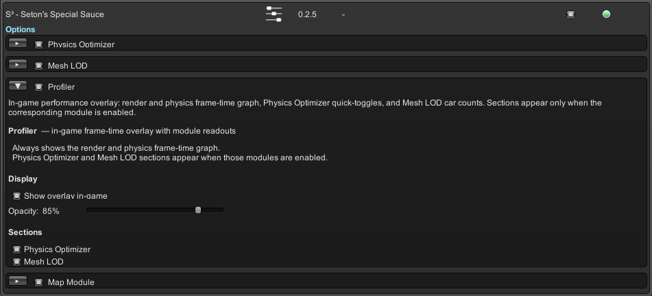 Profiler settings