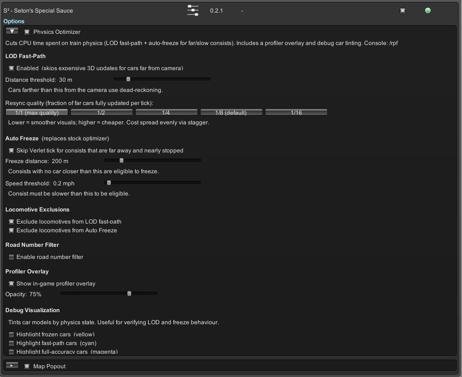 Physics Optimizer settings